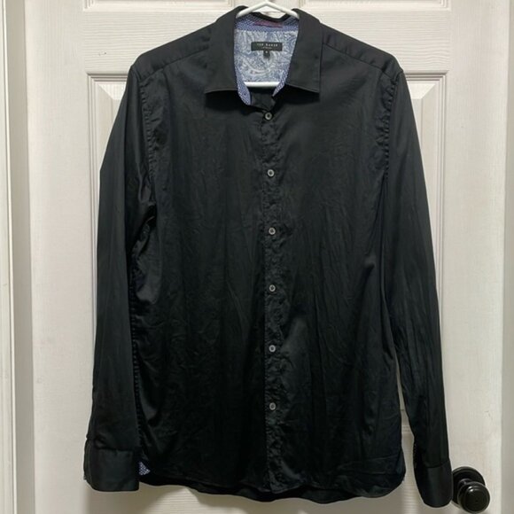 Ted Baker London Other - TED BAKER London Button Down Black w Blue Paisley Cuff Collar Shirt Size S